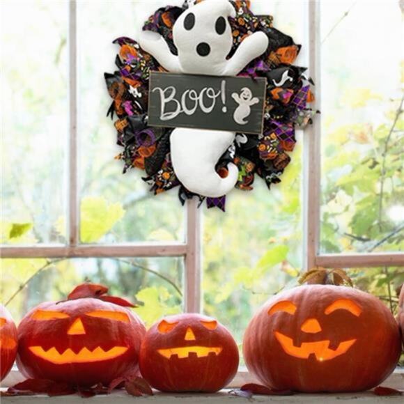 Halloween Witch Ghost Wreath for Front Door Outside Wreath Decor - Picture 3 of 7